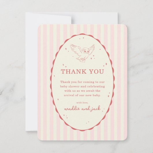 Harry Potter Hedwig Roze Streep Baby Shower Bedankkaart (Voorkant)