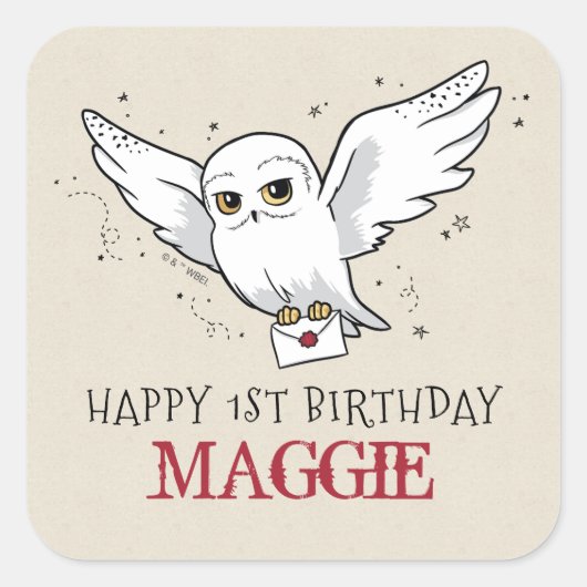 Harry Potter | Hedwig Verjaardag Bezorging Vierkante Sticker (Voorkant)