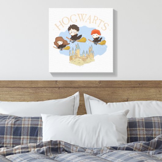 HARRY POTTER™, Hermelien & Ron Fly Over Zweinstein Canvas Afdruk (Insitu (Slaapkamer))