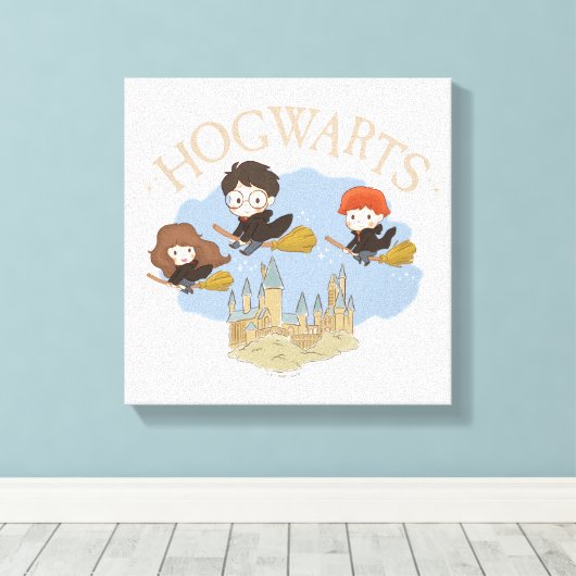 HARRY POTTER™, Hermelien & Ron Fly Over Zweinstein Canvas Afdruk (Insitu (Houten vloer))