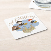 HARRY POTTER™, Hermelien & Ron Fly Over Zweinstein Kartonnen Onderzetters (Schuin)