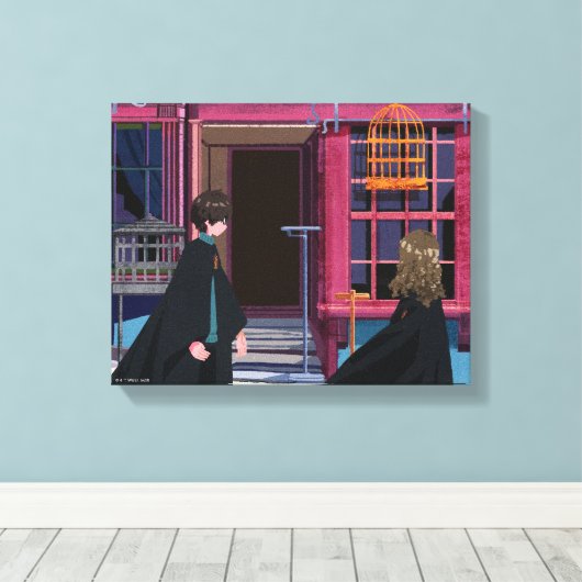 HARRY POTTER™ & Hermione bij Eeylops Owl Emporium Canvas Afdruk (Insitu (Houten vloer))