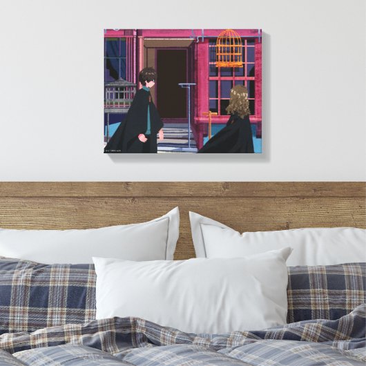 HARRY POTTER™ & Hermione bij Eeylops Owl Emporium Canvas Afdruk (Insitu (Slaapkamer))