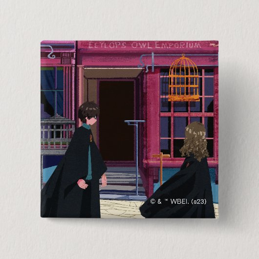 HARRY POTTER™ & Hermione bij Eeylops Owl Emporium Vierkante Button 5,1 Cm (Voorkant)