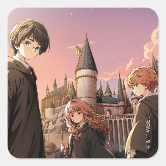 HARRY POTTER™ Hermione & Ron HOGWARTS™ Anime Scene Vierkante Sticker (Voorkant)