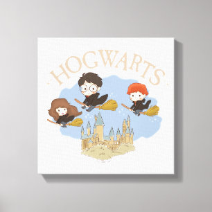 HARRY POTTER™, Hermione, & Ron vliegen over HOGWAR Canvas Afdruk