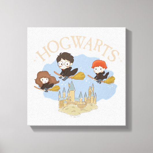 HARRY POTTER™, Hermione, & Ron vliegen over HOGWAR Canvas Afdruk (Voorkant)