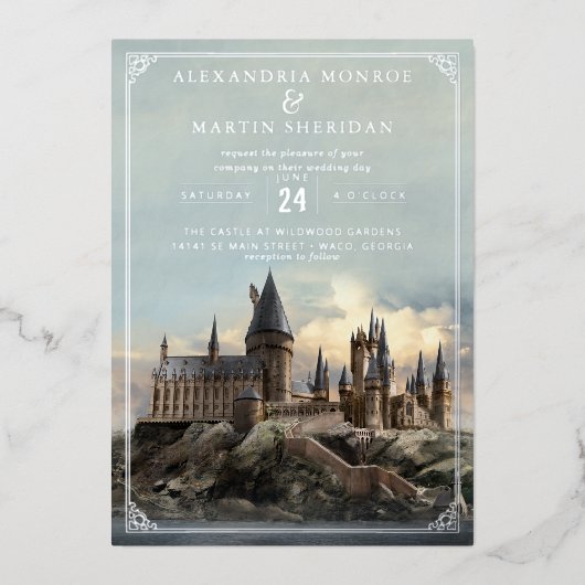 Harry Potter | Hogwarts Castle Wedding Folie Uitnodiging (Voorkant)