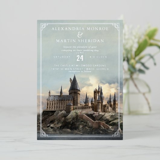 Harry Potter | Hogwarts Castle Wedding Folie Uitnodiging (Staand Voorkant)