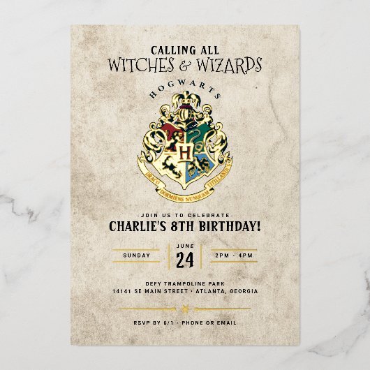 Harry Potter Hogwarts Crest Birthday Folie Uitnodiging (Voorkant)