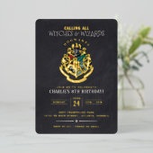 Harry Potter Hogwarts Crest Chalkboard Birthday Folie Uitnodiging (Staand Voorkant)