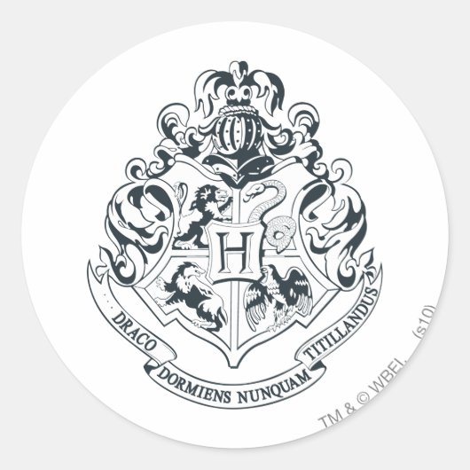 Harry Potter| Hogwarts Crest - Zwart en wit Ronde Sticker (Voorkant)