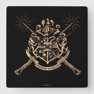 Harry Potter   Hogwarts Crossed Wands Crest Vierkante Klok