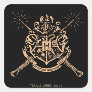 Harry Potter   Hogwarts Gekruiste Toverstokken Wap Vierkante Sticker