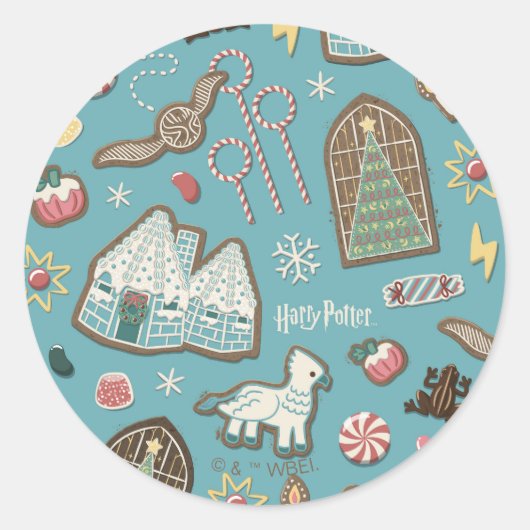 HARRY POTTER™ HOGWARTS™ Kerst Koekje Patroon Ronde Sticker (Voorkant)