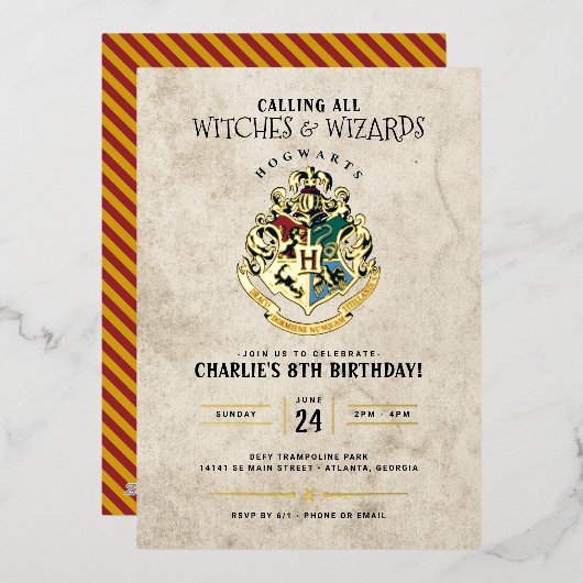 Harry Potter Hogwarts Wapen Verjaardag Folie Uitnodiging (Voorkant / Achterkant)