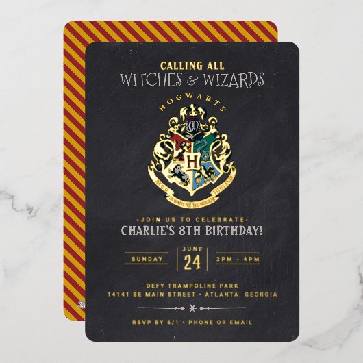 Harry Potter Hogwarts Wapenbord Verjaardag Folie Uitnodiging (Voorkant / Achterkant)