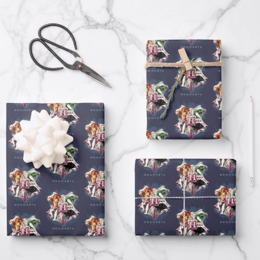 Harry Potter | HOGWARTS™ Wapenkleuren waterverf Inpakpapier Vel (Voorkant)