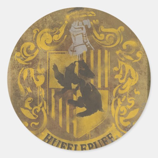 Harry Potter| Hufflepuff Crest Spray Paint Ronde Sticker (Voorkant)