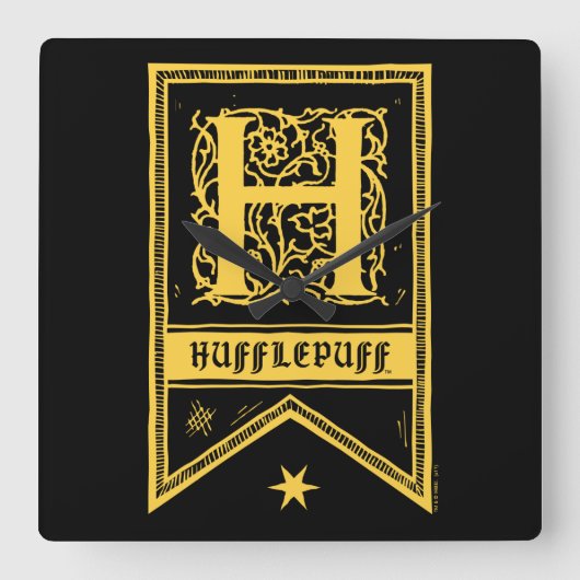 Harry Potter | Hufflepuff Monogram Banner Vierkante Klok (Voorkant)