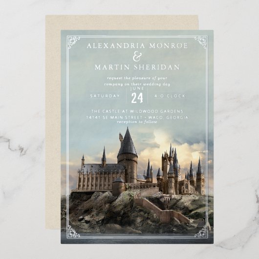 Harry Potter | Huwelijk in het Kasteel van Hogwart Folie Uitnodiging (Voorkant / Achterkant)