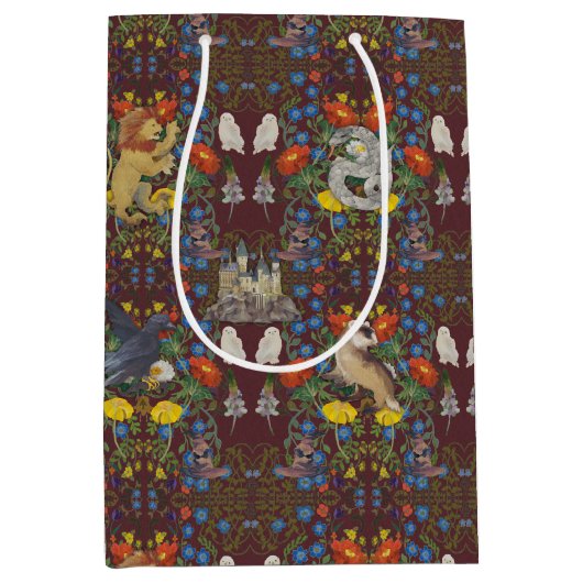 HARRY POTTER™ | Pictogrampatroon Waterverf Burgund Medium Cadeauzakje (Voorkant)