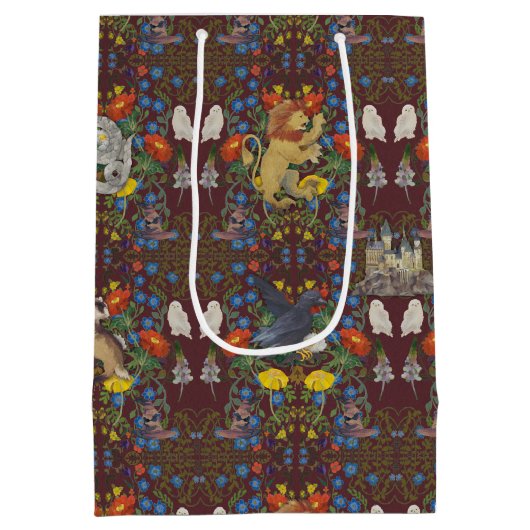 HARRY POTTER™ | Pictogrampatroon Waterverf Burgund Medium Cadeauzakje (Achterkant)