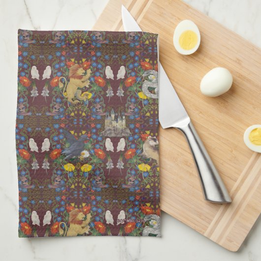 HARRY POTTER™ | Pictogrampatroon Waterverf Burgund Theedoek (Quarter Fold)