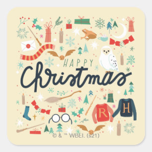 Harry Potter Prettig Kerst met Festieve Pictogra Vierkante Sticker