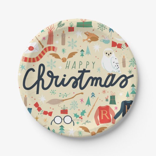 Harry Potter | Prettig kerstfeest met feestelijke  Papieren Bordje (Voorkant)