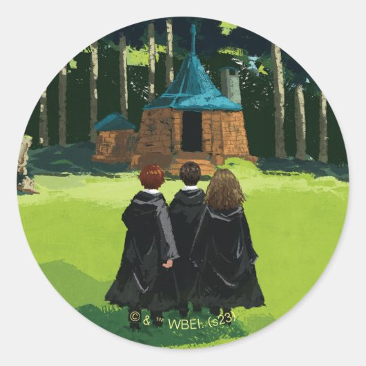 HARRY POTTER™, Ron & Hermione in Hagrid's Hut Ronde Sticker (Voorkant)