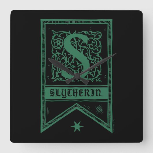 Harry Potter | Slytherin Monogram Banner Vierkante Klok (Voorkant)