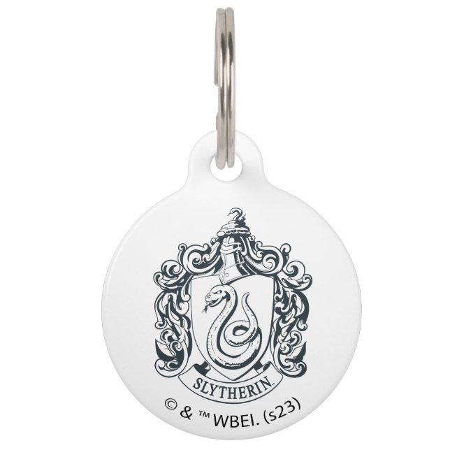 Harry Potter | Slytherin Wapen - Zwart en Wit Huisdierpenning (Voorkant)