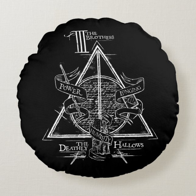 Harry Potter Spell | DEATHLY HALLOWS Graphic Rond Kussen (Voorkant)