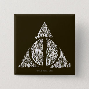 Harry Potter Spell   DEATHLY HALLOWS Typography Gr Vierkante Button 5,1 Cm