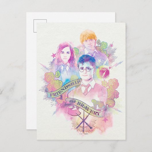 Harry Potter Spell | Harry, Hermione en Ron Waterc Briefkaart (Voorkant / Achterkant)