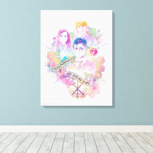 Harry Potter Spell | Harry, Hermione en Ron Waterc Canvas Afdruk (Insitu (Houten vloer))