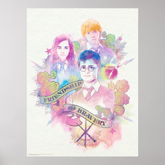 Harry Potter Spell | Harry, Hermione en Ron Waterc Poster (Voorkant)