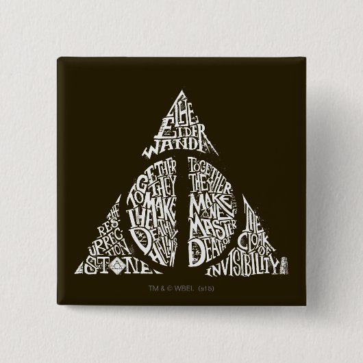 Harry Potter Spreuk | DEATHLY HALLOWS Typografie G Vierkante Button 5,1 Cm (Voorkant)