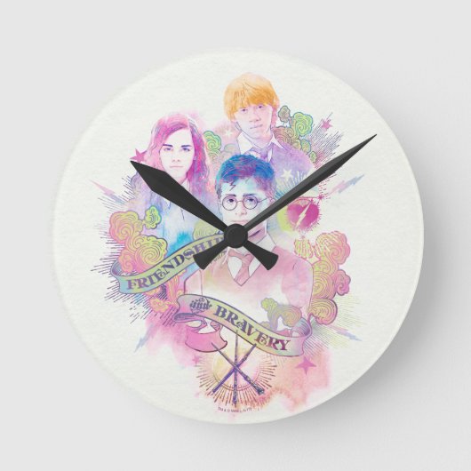 Harry Potter spreuk | Harry, Hermione, & Ron Water Ronde Klok (Voorkant)