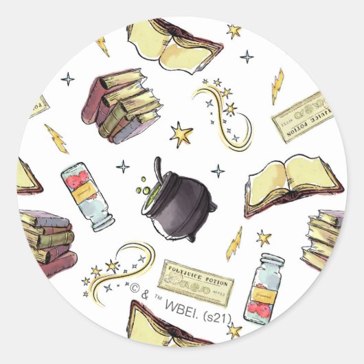 HARRY POTTER™ Spreuken & Boeken Patroon Ronde Sticker (Voorkant)