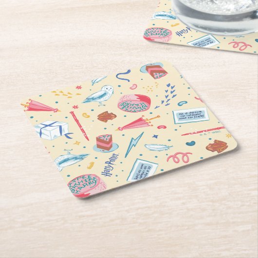 HARRY POTTER™ Verjaardagsfeestpatroon Kartonnen Onderzetters (Schuin)