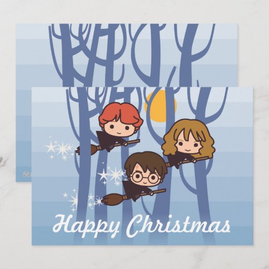 Harry, Ron en Hermione vliegen in Bossen Kerstmis Feestdagenkaart (Voorkant / Achterkant)