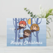 Harry, Ron en Hermione vliegen in Bossen Kerstmis Feestdagenkaart (Staand voorkant)