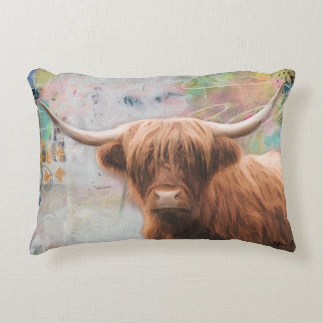 Harry the Highland Cuddling Koe Pillow Accent Kussen (Voorkant)