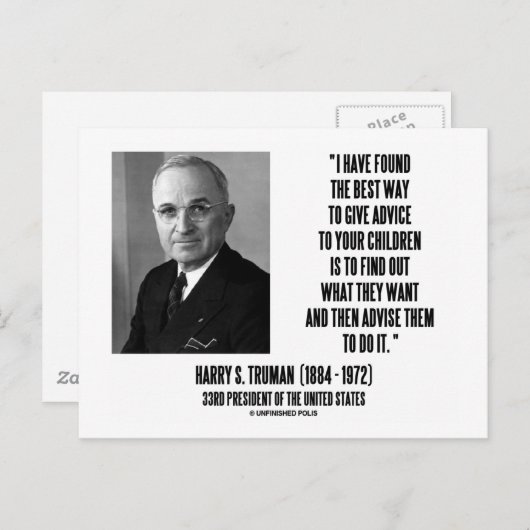 Harry Truman geeft advies aan uw kinderen Briefkaart (Voorkant / Achterkant)