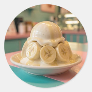 Hars Banaan Sundae   Retro IJssalon Ronde Sticker