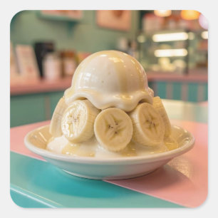 Hars Banaan Sundae   Retro IJssalon Vierkante Sticker