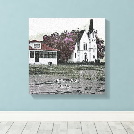 Harsens Island Michigan St Marks Church 1925 Canvas Afdruk (Insitu (Houten vloer))