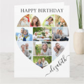 Hart 11 Foto Collage Elegant Name Birthday Kaart (Voorkant)